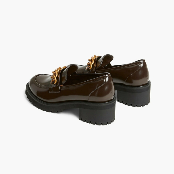 Lane Bryant NWT 10 Wide Women’s Faux Leather Brown Gold Chain Loafer Dress Shoes - Picture 2 of 9